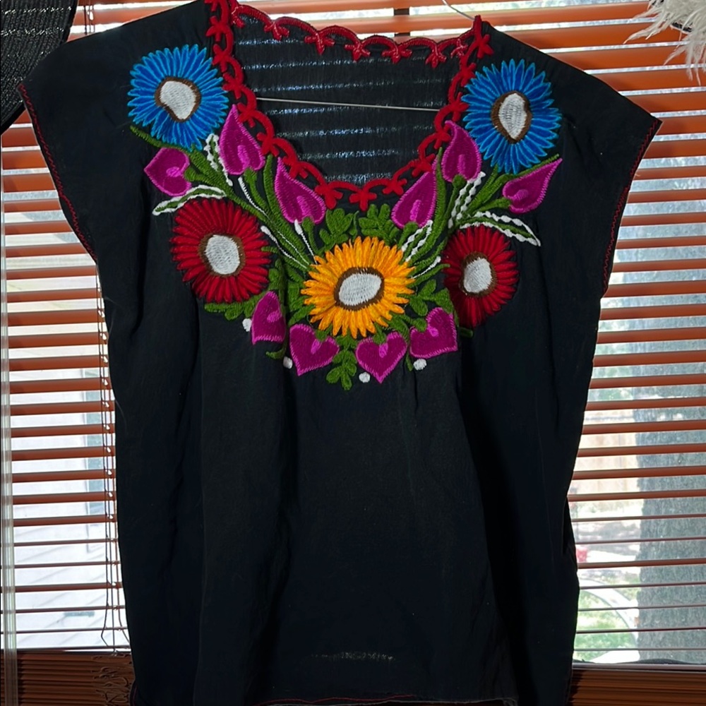 Embroidered Black Floral Women's Top